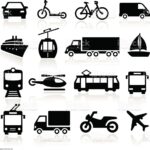 Collection of icons representing transportation and travel.